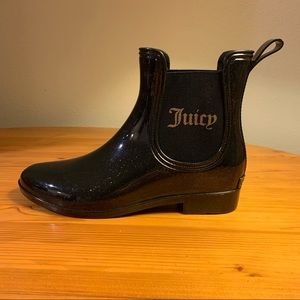 Juicy Couture black rain boots glittery size 8